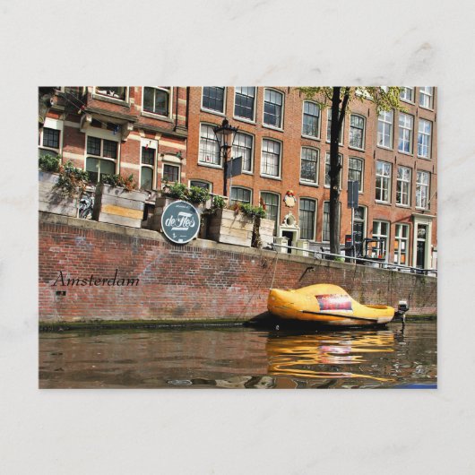 Amsterdam, Kanal, Schuhboote aus Holz Postkarte (Vorderseite)