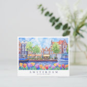 Amsterdam Kanal & Tulips Wasserfarbenreise Postkarte (Stehend Vorderseite)