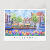 Amsterdam Kanal & Tulips Wasserfarbenreise Postkarte (Vorderseite)