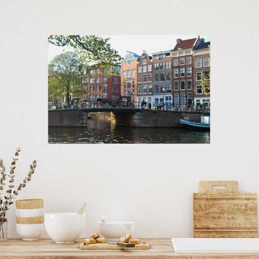 Amsterdam Kanal und Brücke Poster (Küche)