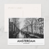 Amsterdam-Kanalboote Schwarz-Weiß Postkarte (Vorne/Hinten)