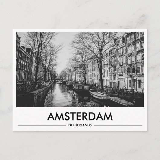Amsterdam-Kanalboote Schwarz-Weiß Postkarte (Vorderseite)