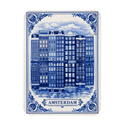 Amsterdam-Kanäle-Häuser Delft Blue Stil Magnet (Vertikal)