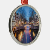 Amsterdam-Kanäle nachts Silbernes Ornament (Rechts)