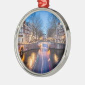 Amsterdam-Kanäle nachts Silbernes Ornament (Links)