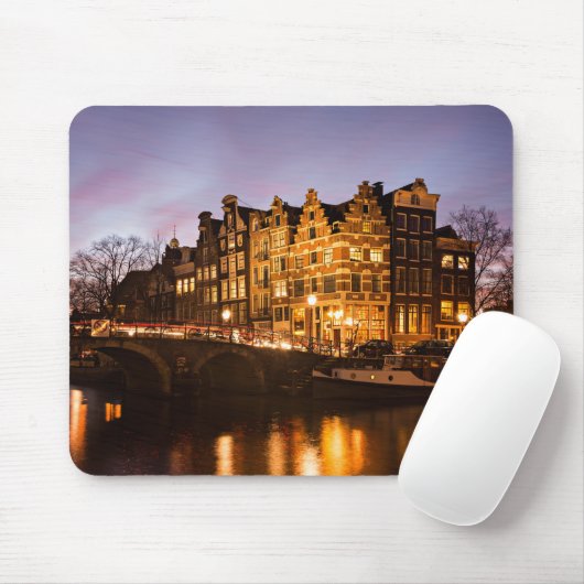 Amsterdam-Kanalhäuser an Dämmerung mousepad (Mit Mouse)