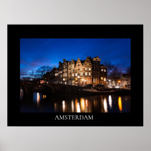 Amsterdam-Kanalhäuser bei Nacht Poster