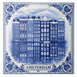 Amsterdam-Kanalhäuser im Stil von Delft-Blau-Kache Fliese