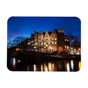 Amsterdam-Kanalhäuser nachts Magnet