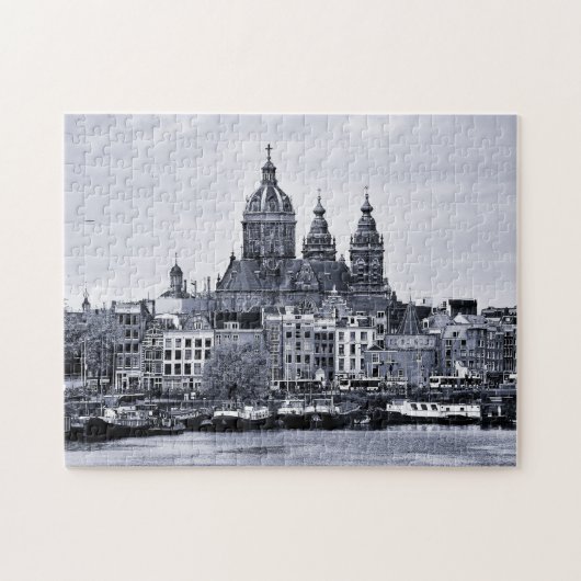 Amsterdam, Kathedrale & Boote - Holland (Rätsel) Puzzle (Horizontal)