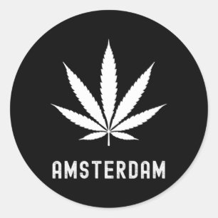 Amsterdam Kiffer Cannabisblatt Reise Urlaub  Runder Aufkleber