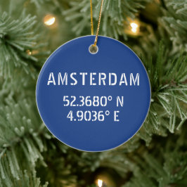 Amsterdam Latitude Longitude Blue Keramik Ornament