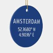 Amsterdam Latitude Longitude Blue Keramik Ornament (Rechts)