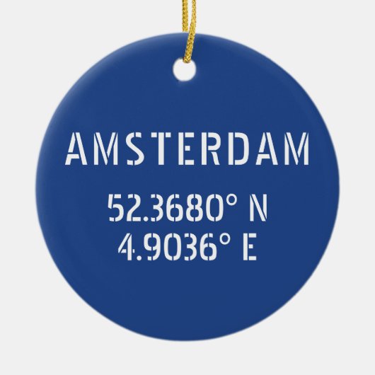 Amsterdam Latitude Longitude Blue Keramik Ornament (Vorne)
