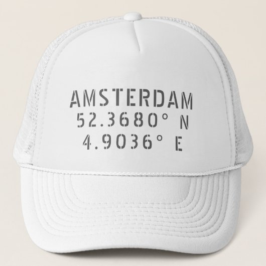 Amsterdam Latitude Longitude Truckerkappe (Vorderseite)