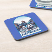 Amsterdam Mädchen mit Fahrrad auf Brücke Getränkeuntersetzer (Linke Seite)