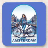 Amsterdam Mädchen mit Fahrrad auf Brücke Getränkeuntersetzer (Vorderseite)