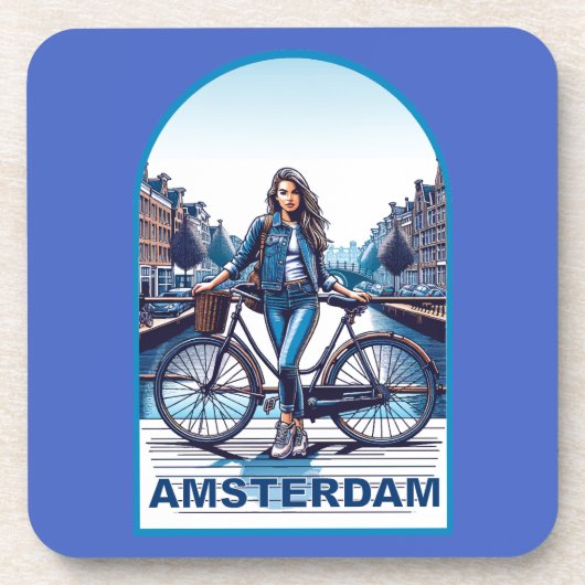 Amsterdam Mädchen mit Fahrrad auf Brücke Getränkeuntersetzer (Vorderseite)