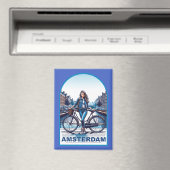 Amsterdam Mädchen mit Fahrrad auf Brücke Magnet (In Situ (Geschirrspüler))