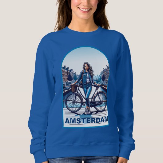 Amsterdam Mädchen mit Fahrrad auf Brücke Sweatshirt (Vorderseite)
