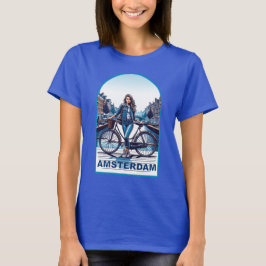 Amsterdam Mädchen mit Fahrrad auf Brücke T-Shirt