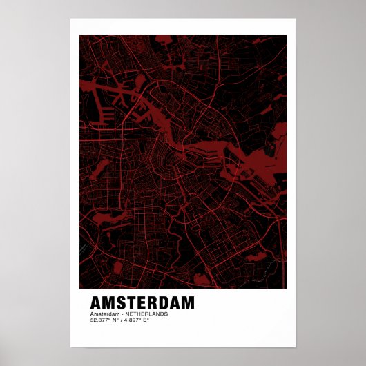 Amsterdam Map Poster - Amsterdam Black & Red Map (Vorne)