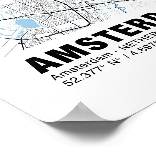 Amsterdam Map Poster - Amsterdam White Map (Ecke)
