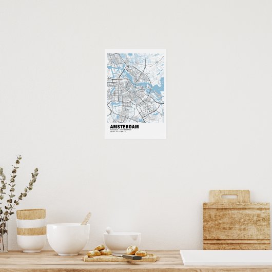 Amsterdam Map Poster - Amsterdam White Map (Küche)