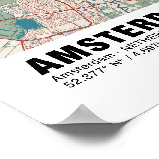 Amsterdam Map Poster - Vintag Map Style (Ecke)