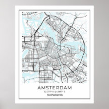 Amsterdam Map Print - Amsterdam Black & White Map
