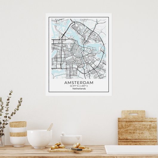 Amsterdam Map Print - Amsterdam Black & White Map Poster (Küche)