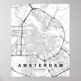 Amsterdam-Minimalistische Karte (Schwarz & Weiß) Poster
