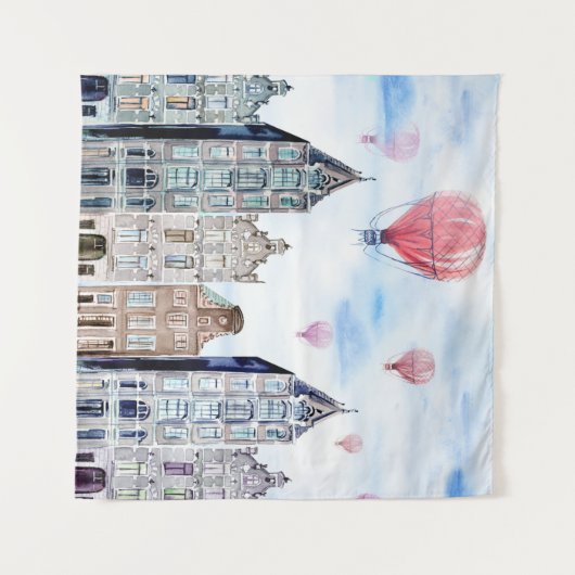 Amsterdam mit Heißluftballon Wandteppich (Vorderseite (Horizontal))