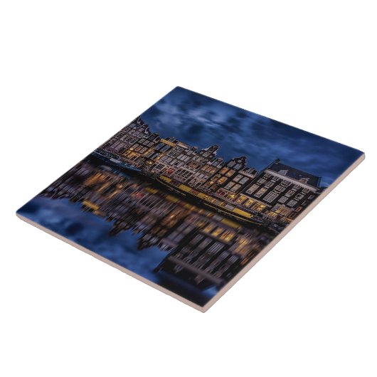 Amsterdam mit Kanälen in Dusk Fliese (Seite)