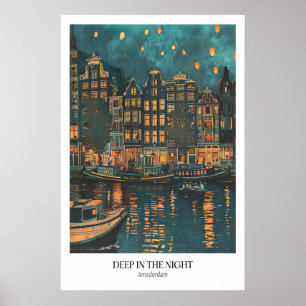 Amsterdam Nachtlandschaft Kunst Druck Europäische  Poster