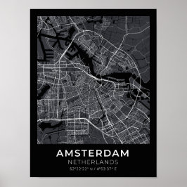 Amsterdam Netherlands Black City Map Poster