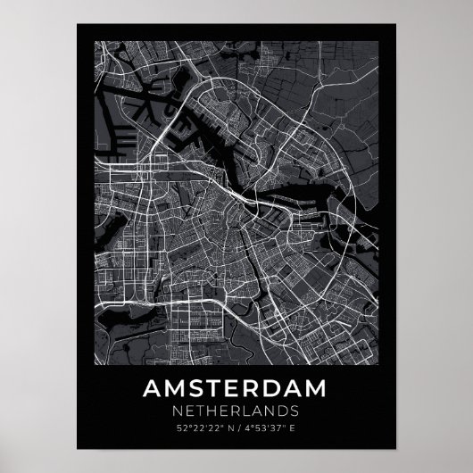 Amsterdam Netherlands Black City Map Poster (Vorne)