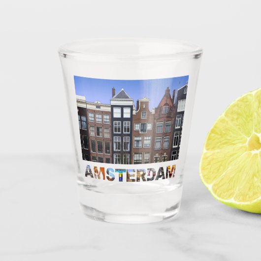 Amsterdam Netherlands Canal Houses Travel Foto Schnapsglas (Vorderseite)