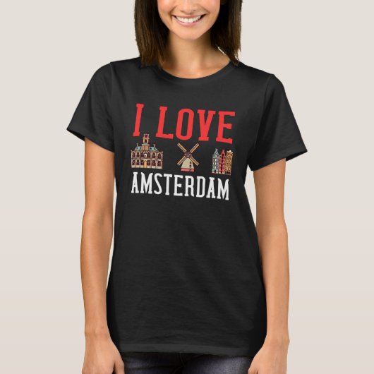 Amsterdam Netherlands City Skyline Map T-Shirt (Vorderseite)