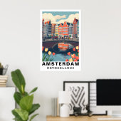 Amsterdam Netherlands Travel Bicycles Tulip Poster (Heimbüro)