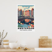 Amsterdam Netherlands Travel Bicycles Tulip Poster (Küche)