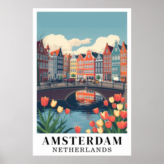 Amsterdam Netherlands Vintage Travel Bicycles Art Poster (Vorne)