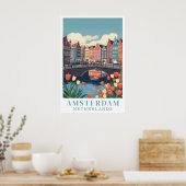 Amsterdam Netherlands Vintage Travel Bicycles Art Poster (Küche)