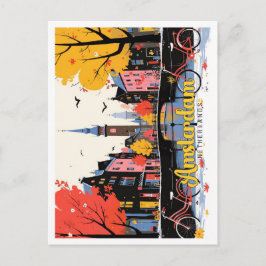 Amsterdam Netherlands Vintage Travel Illustration Postkarte