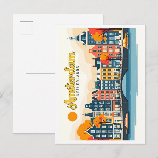 Amsterdam Netherlands Vintage Travel Illustration Postkarte (Vorne/Hinten)
