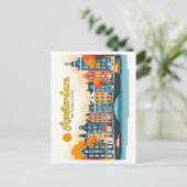Amsterdam Netherlands Vintage Travel Illustration Postkarte (Stehend Vorderseite)