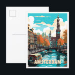 Amsterdam Netherlands Vintage Travel Illustration Postkarte<br><div class="desc">Amsterdam Niederlande Art Vintage Reisewohnung</div>