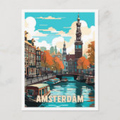 Amsterdam Netherlands Vintage Travel Illustration Postkarte (Vorderseite)
