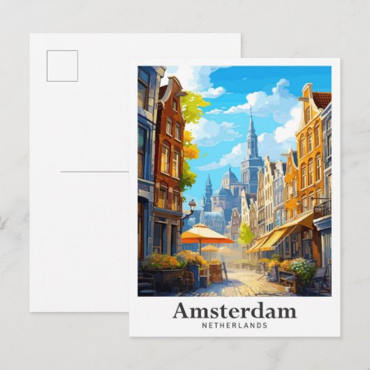 Amsterdam Netherlands Vintage Travel Portrait Postkarte (Vorne/Hinten)