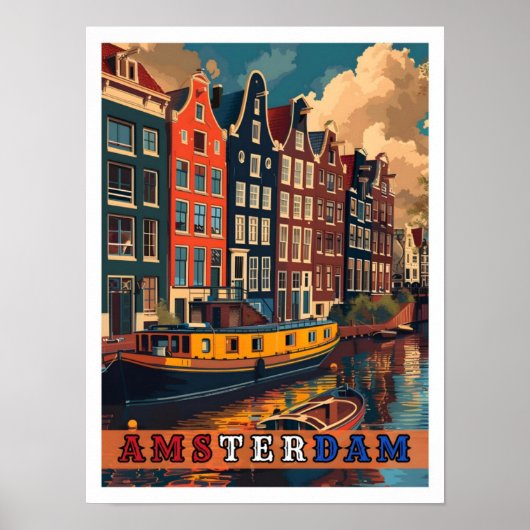 Amsterdam Netherlands Vintage Travel Poster (Vorne)
